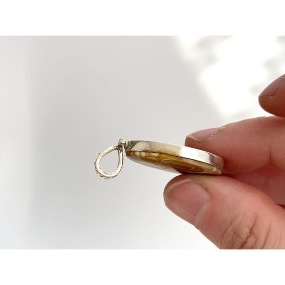 Utah Agate Brown & Gold Oval Floral Bail Sterling Silver 925 Vintage Pendant - Picture 6 of 10